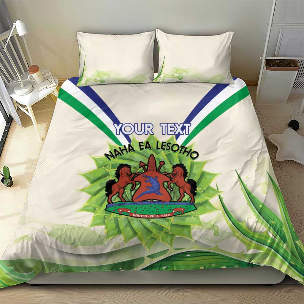 Personalised Lesotho Independence Day Bedding Set Aloe Polyphylla Mix Coat Of Arms LT14