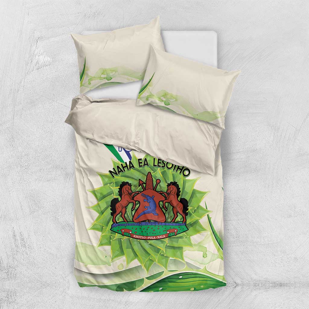 Personalised Lesotho Independence Day Bedding Set Aloe Polyphylla Mix Coat Of Arms LT14