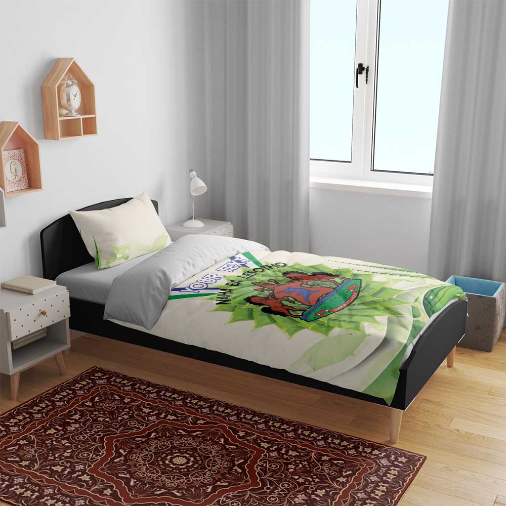 Personalised Lesotho Independence Day Bedding Set Aloe Polyphylla Mix Coat Of Arms LT14