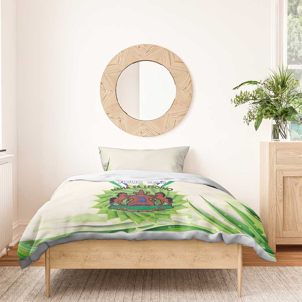 Personalised Lesotho Independence Day Bedding Set Aloe Polyphylla Mix Coat Of Arms LT14