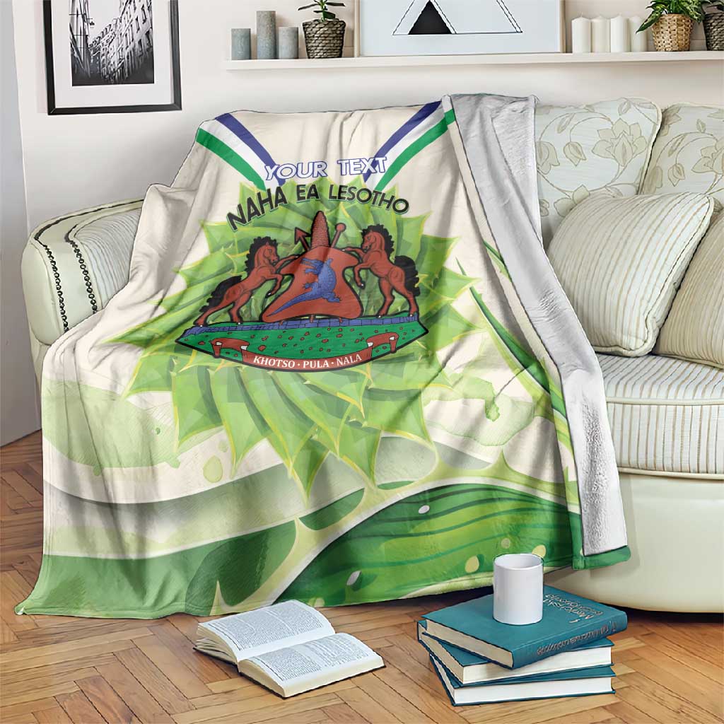 Personalised Lesotho Independence Day Blanket Aloe Polyphylla Mix Coat Of Arms LT14