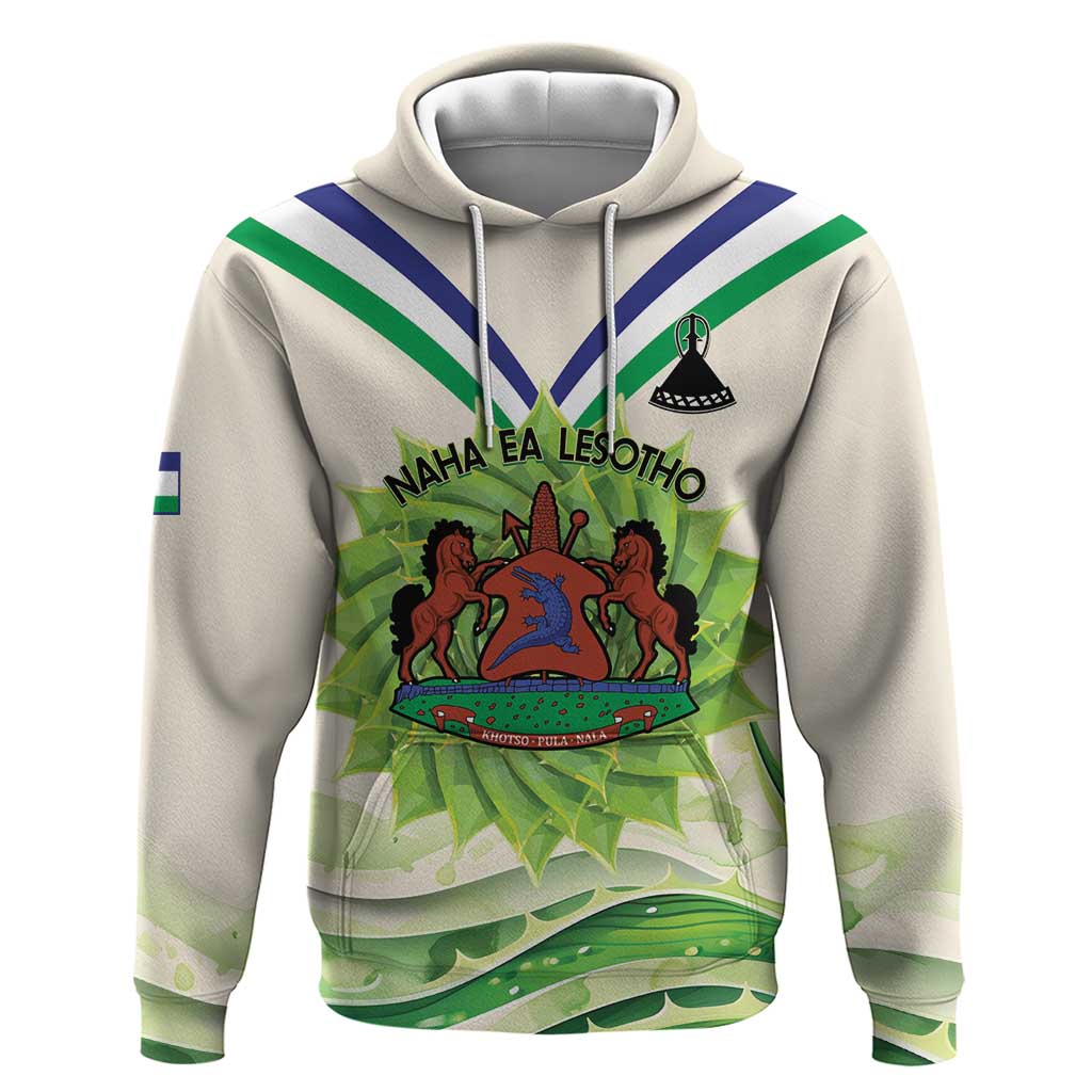 Personalised Lesotho Independence Day Hoodie Aloe Polyphylla Mix Coat Of Arms LT14