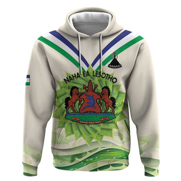 Personalised Lesotho Independence Day Hoodie Aloe Polyphylla Mix Coat Of Arms LT14