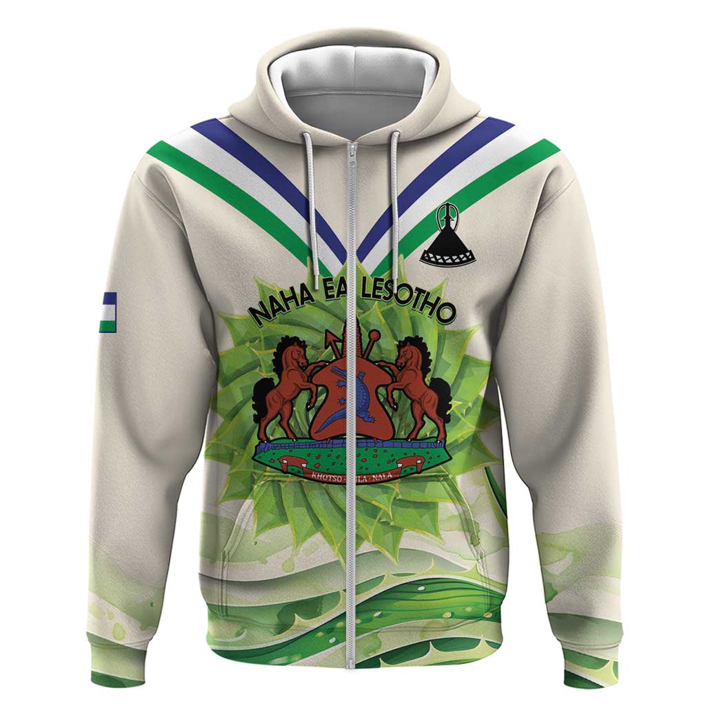 Personalised Lesotho Independence Day Hoodie Aloe Polyphylla Mix Coat Of Arms LT14