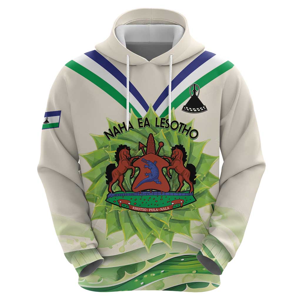 Personalised Lesotho Independence Day Hoodie Aloe Polyphylla Mix Coat Of Arms LT14
