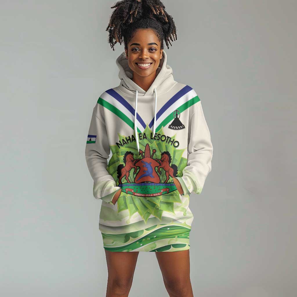 Personalised Lesotho Independence Day Hoodie Dress Aloe Polyphylla Mix Coat Of Arms LT14