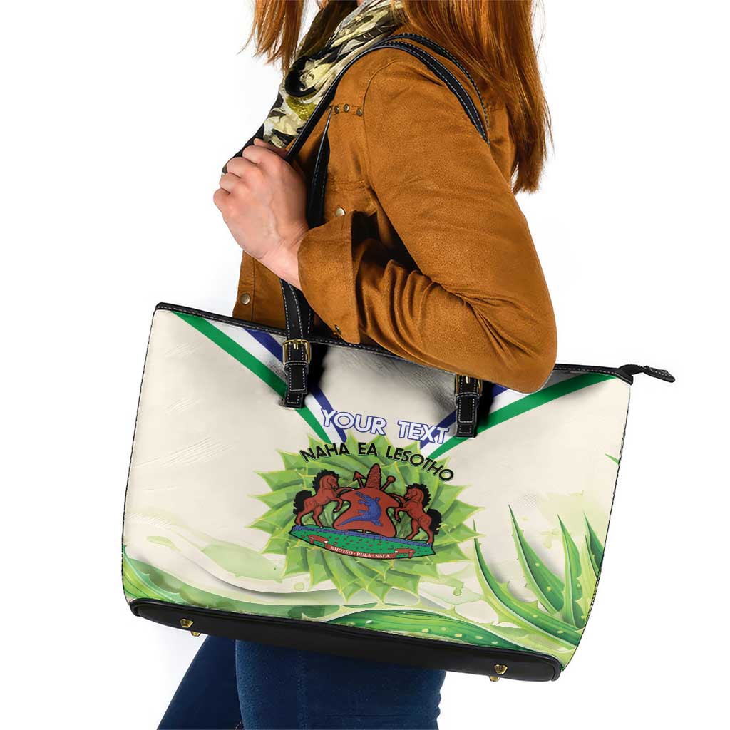 Personalised Lesotho Independence Day Leather Tote Bag Aloe Polyphylla Mix Coat Of Arms LT14