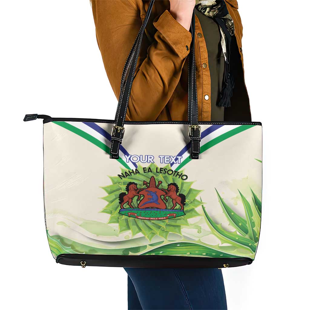Personalised Lesotho Independence Day Leather Tote Bag Aloe Polyphylla Mix Coat Of Arms LT14