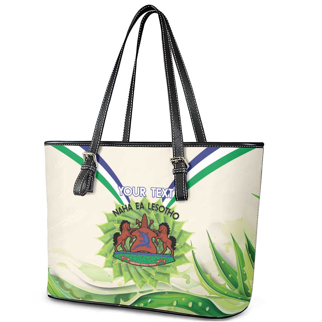 Personalised Lesotho Independence Day Leather Tote Bag Aloe Polyphylla Mix Coat Of Arms LT14