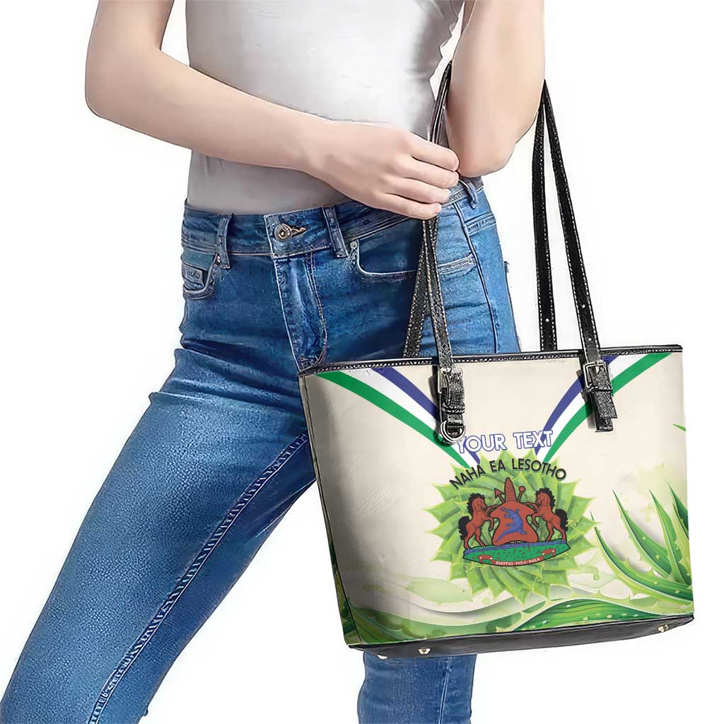 Personalised Lesotho Independence Day Leather Tote Bag Aloe Polyphylla Mix Coat Of Arms LT14
