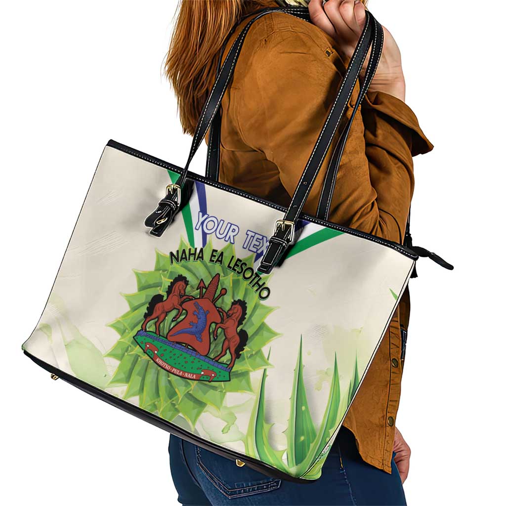 Personalised Lesotho Independence Day Leather Tote Bag Aloe Polyphylla Mix Coat Of Arms LT14