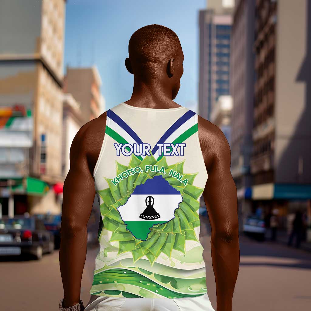 Personalised Lesotho Independence Day Men Tank Top Aloe Polyphylla Mix Coat Of Arms LT14