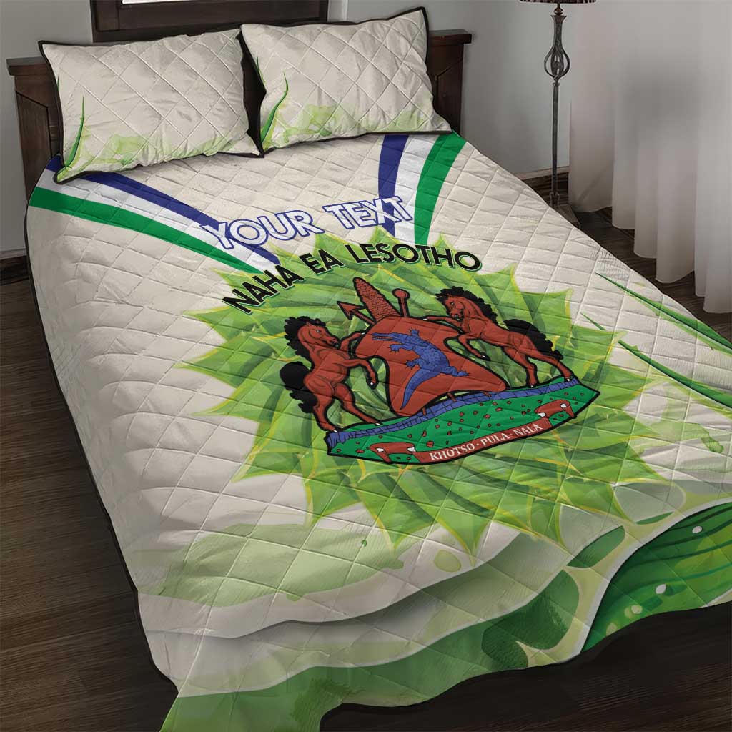 Personalised Lesotho Independence Day Quilt Bed Set Aloe Polyphylla Mix Coat Of Arms LT14