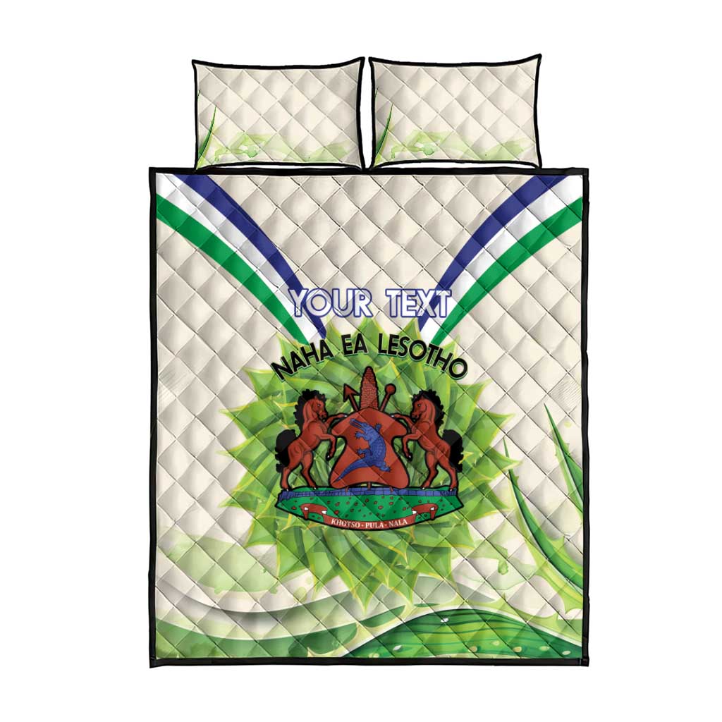 Personalised Lesotho Independence Day Quilt Bed Set Aloe Polyphylla Mix Coat Of Arms LT14