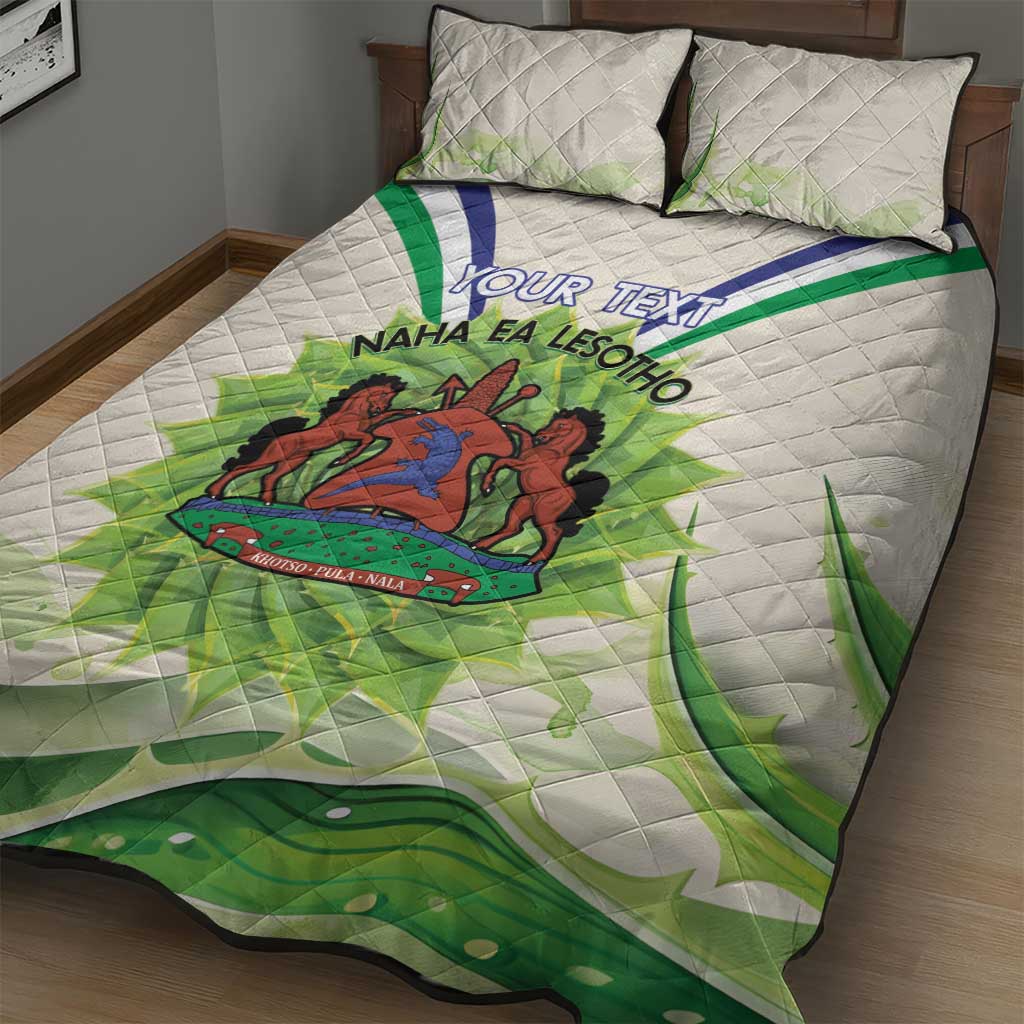 Personalised Lesotho Independence Day Quilt Bed Set Aloe Polyphylla Mix Coat Of Arms LT14