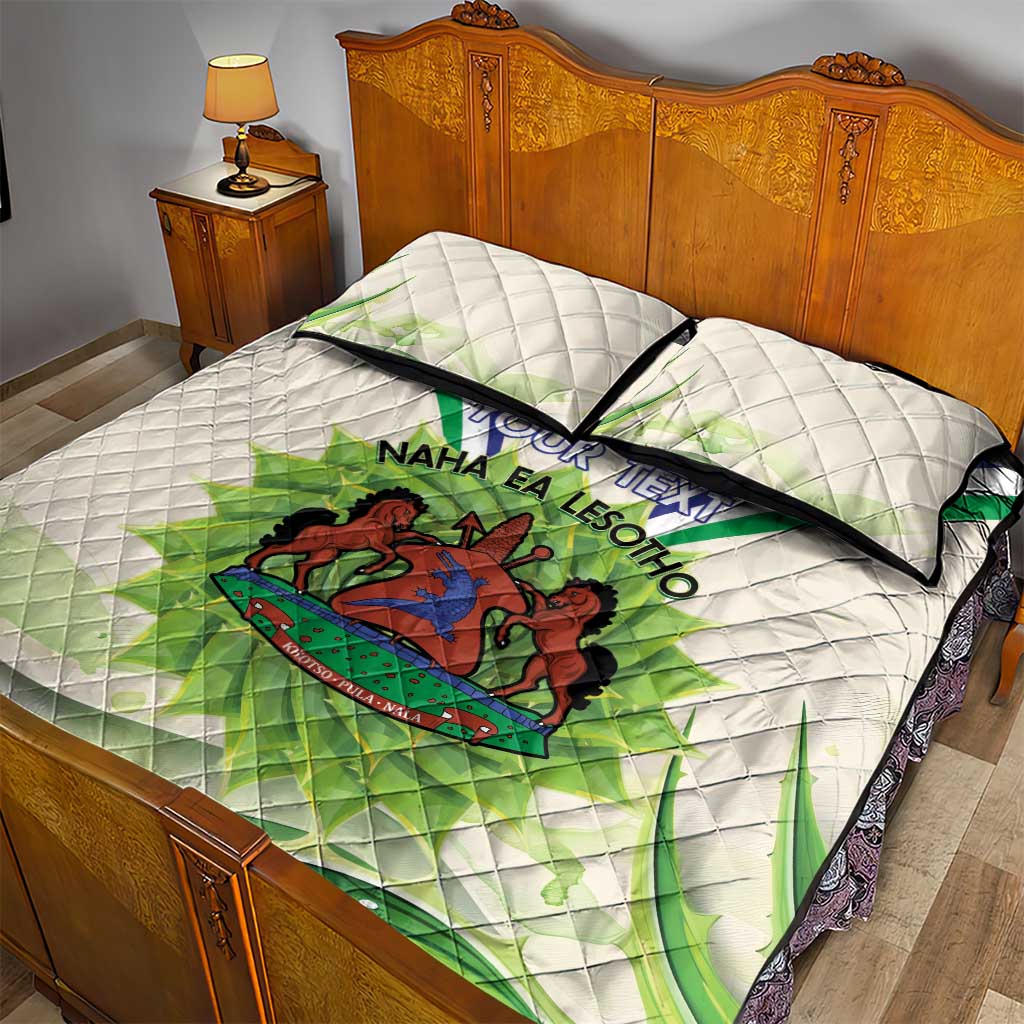 Personalised Lesotho Independence Day Quilt Bed Set Aloe Polyphylla Mix Coat Of Arms LT14