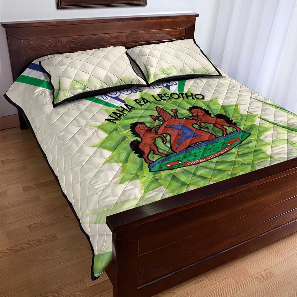 Personalised Lesotho Independence Day Quilt Bed Set Aloe Polyphylla Mix Coat Of Arms LT14