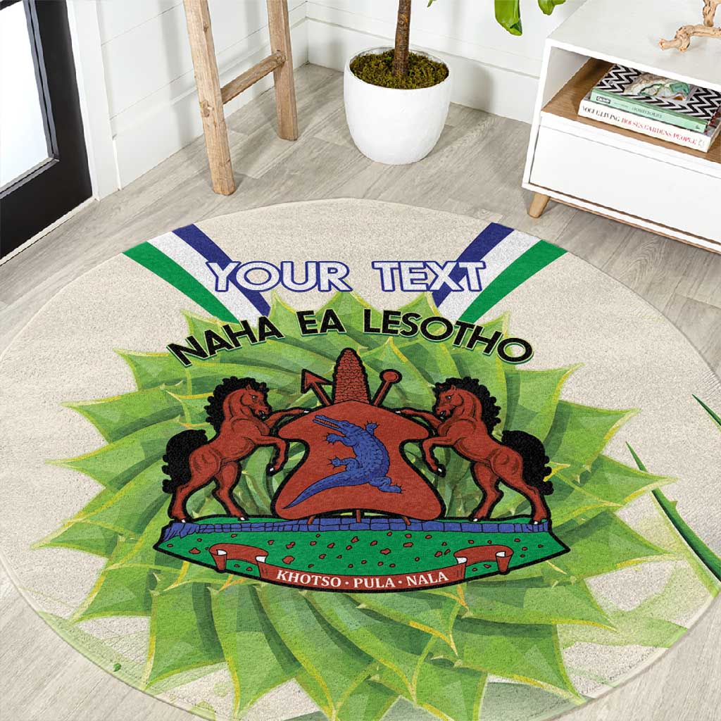 Personalised Lesotho Independence Day Round Carpet Aloe Polyphylla Mix Coat Of Arms LT14