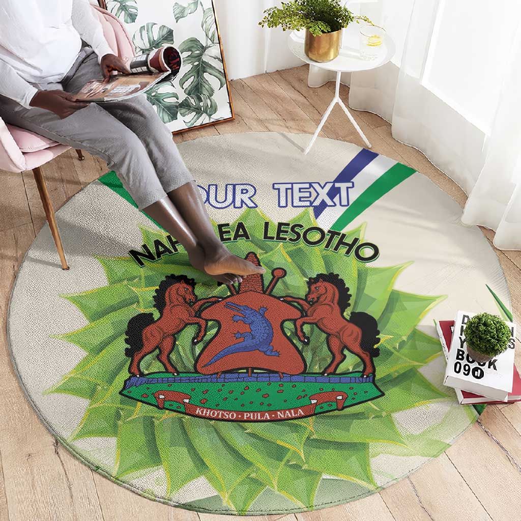 Personalised Lesotho Independence Day Round Carpet Aloe Polyphylla Mix Coat Of Arms LT14
