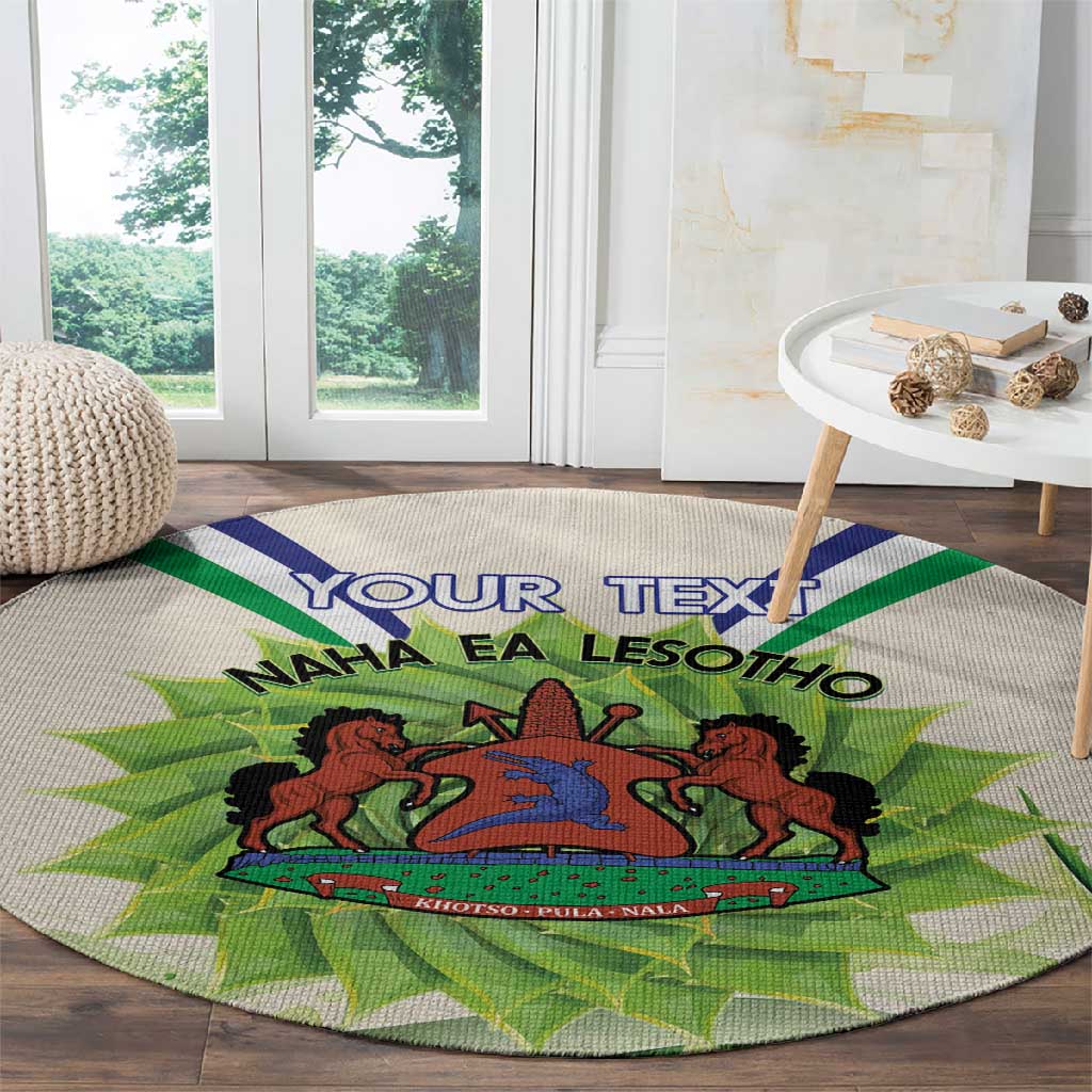 Personalised Lesotho Independence Day Round Carpet Aloe Polyphylla Mix Coat Of Arms LT14