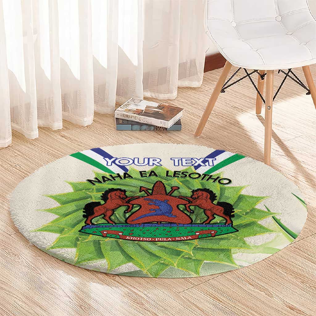 Personalised Lesotho Independence Day Round Carpet Aloe Polyphylla Mix Coat Of Arms LT14