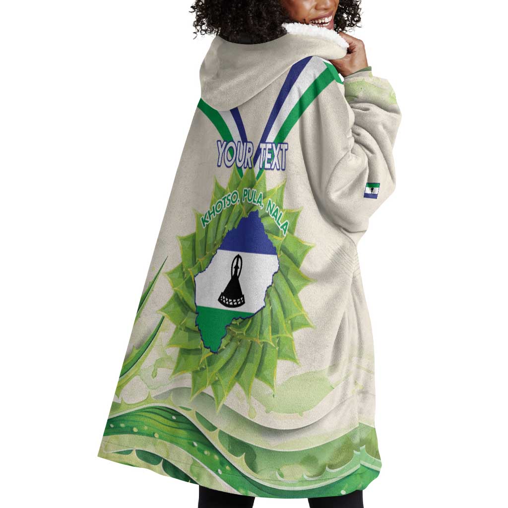 Personalised Lesotho Independence Day Wearable Blanket Hoodie Aloe Polyphylla Mix Coat Of Arms LT14