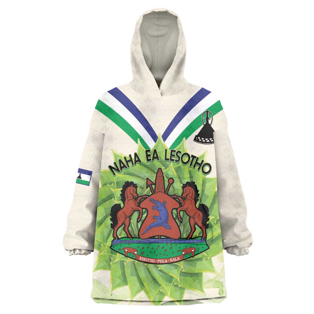 Personalised Lesotho Independence Day Wearable Blanket Hoodie Aloe Polyphylla Mix Coat Of Arms LT14