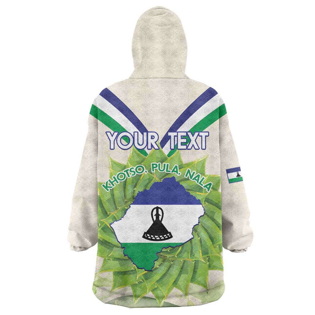 Personalised Lesotho Independence Day Wearable Blanket Hoodie Aloe Polyphylla Mix Coat Of Arms LT14