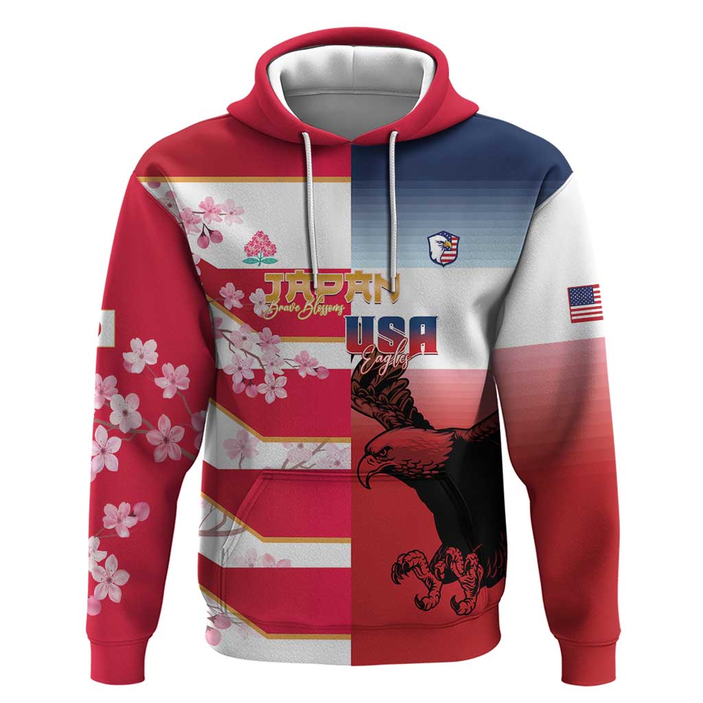 USA and Japan Rugby Custom Hoodie Eagles Brave Blossoms Together Pacific LT14