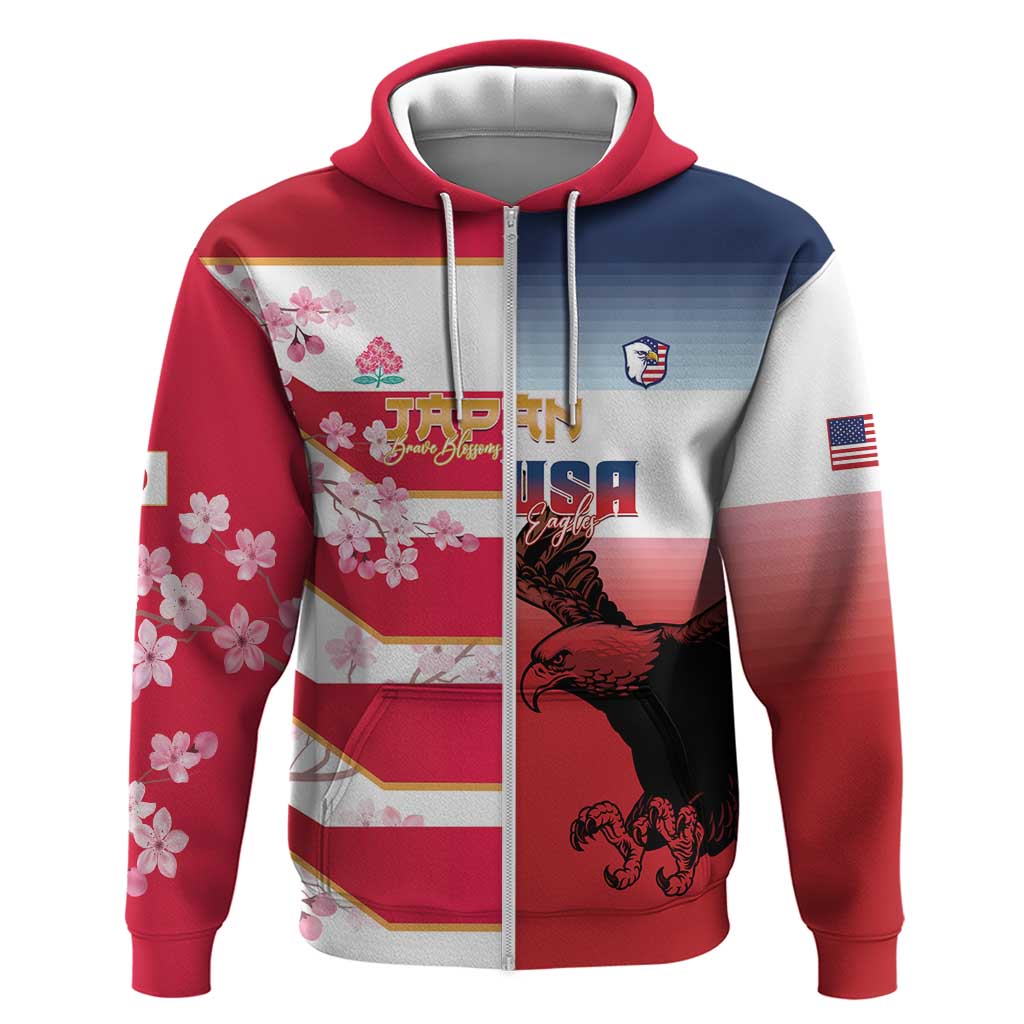 USA and Japan Rugby Custom Hoodie Eagles Brave Blossoms Together Pacific LT14