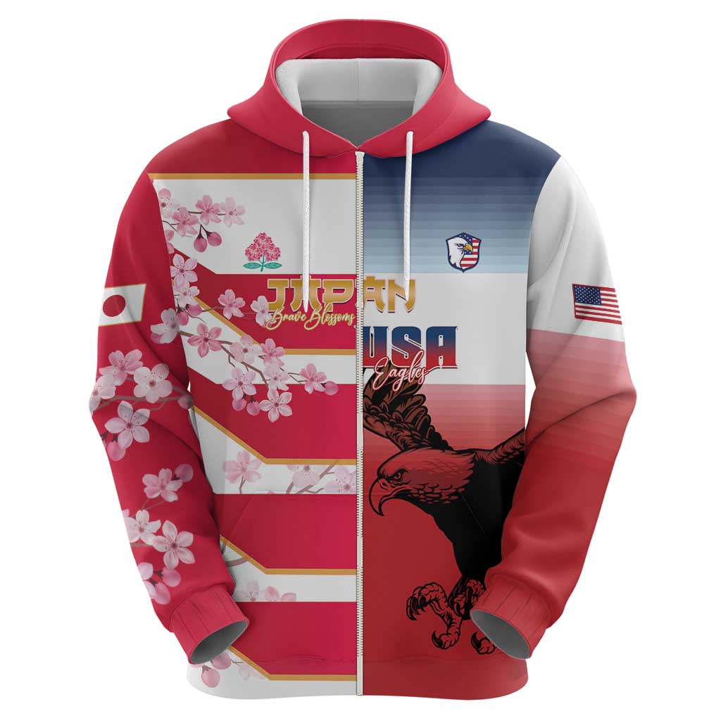 USA and Japan Rugby Custom Hoodie Eagles Brave Blossoms Together Pacific LT14