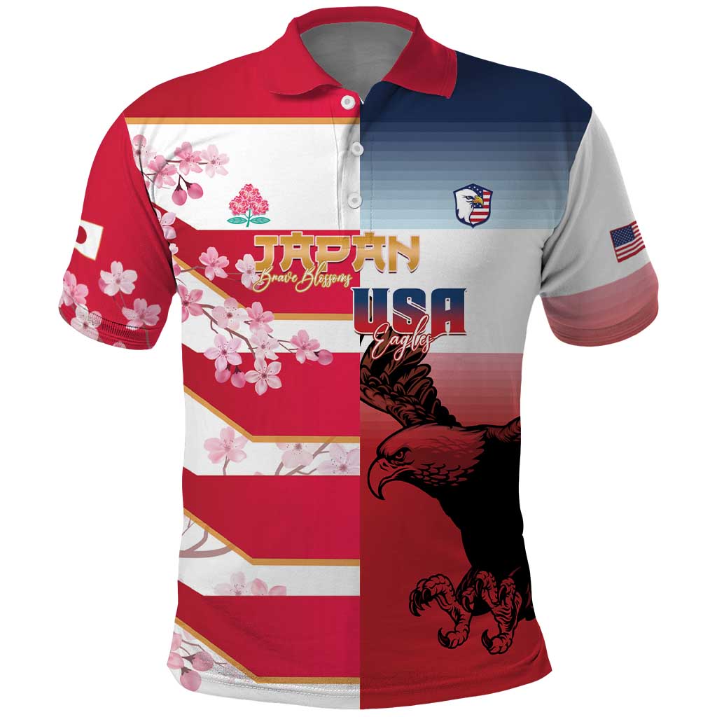 USA and Japan Rugby Custom Polo Shirt Eagles Brave Blossoms Together Pacific LT14