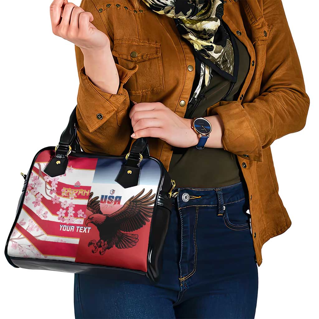 USA and Japan Rugby Custom Shoulder Handbag Eagles Brave Blossoms Together Pacific LT14