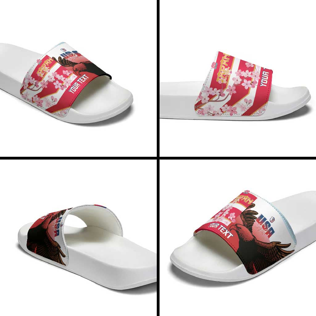 USA and Japan Rugby Custom Slide Sandals Eagles Brave Blossoms Together Pacific LT14