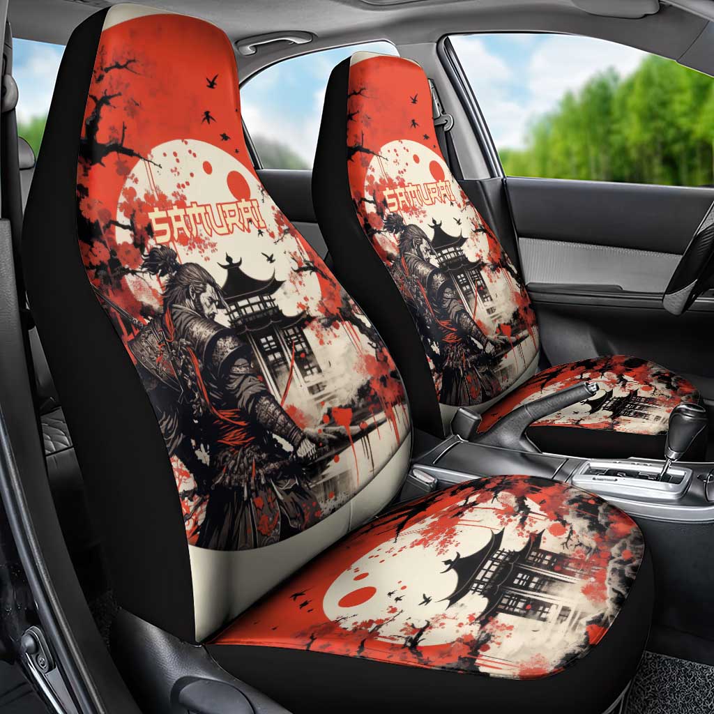 Samurai Warrior Japan Car Seat Cover Red-blossomed Tree Classic Japanese Stylized LT14