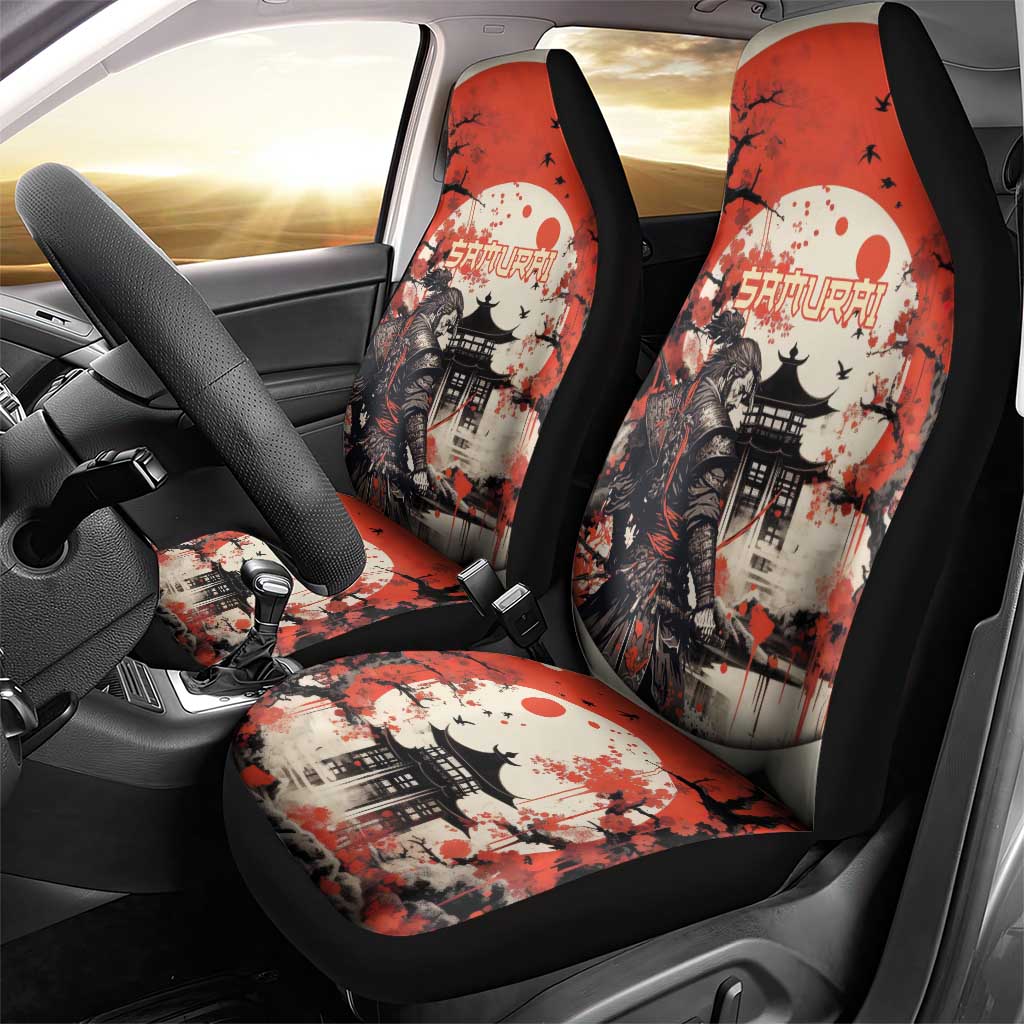 Samurai Warrior Japan Car Seat Cover Red-blossomed Tree Classic Japanese Stylized LT14