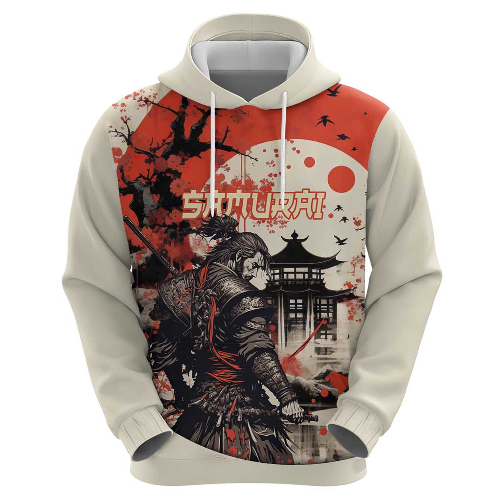 Samurai Warrior Japan Hoodie Red-blossomed Tree Classic Japanese Stylized LT14