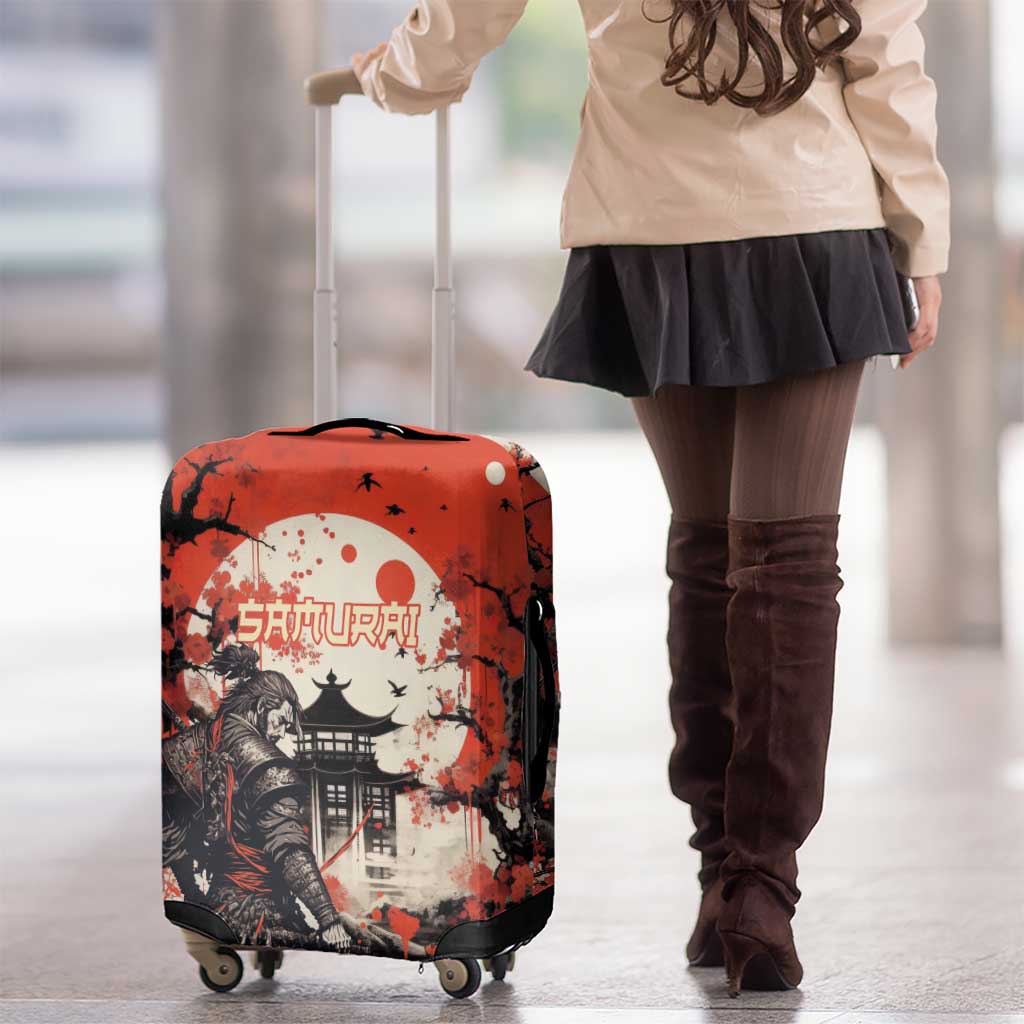 Samurai Warrior Japan Luggage Cover Red-blossomed Tree Classic Japanese Stylized LT14