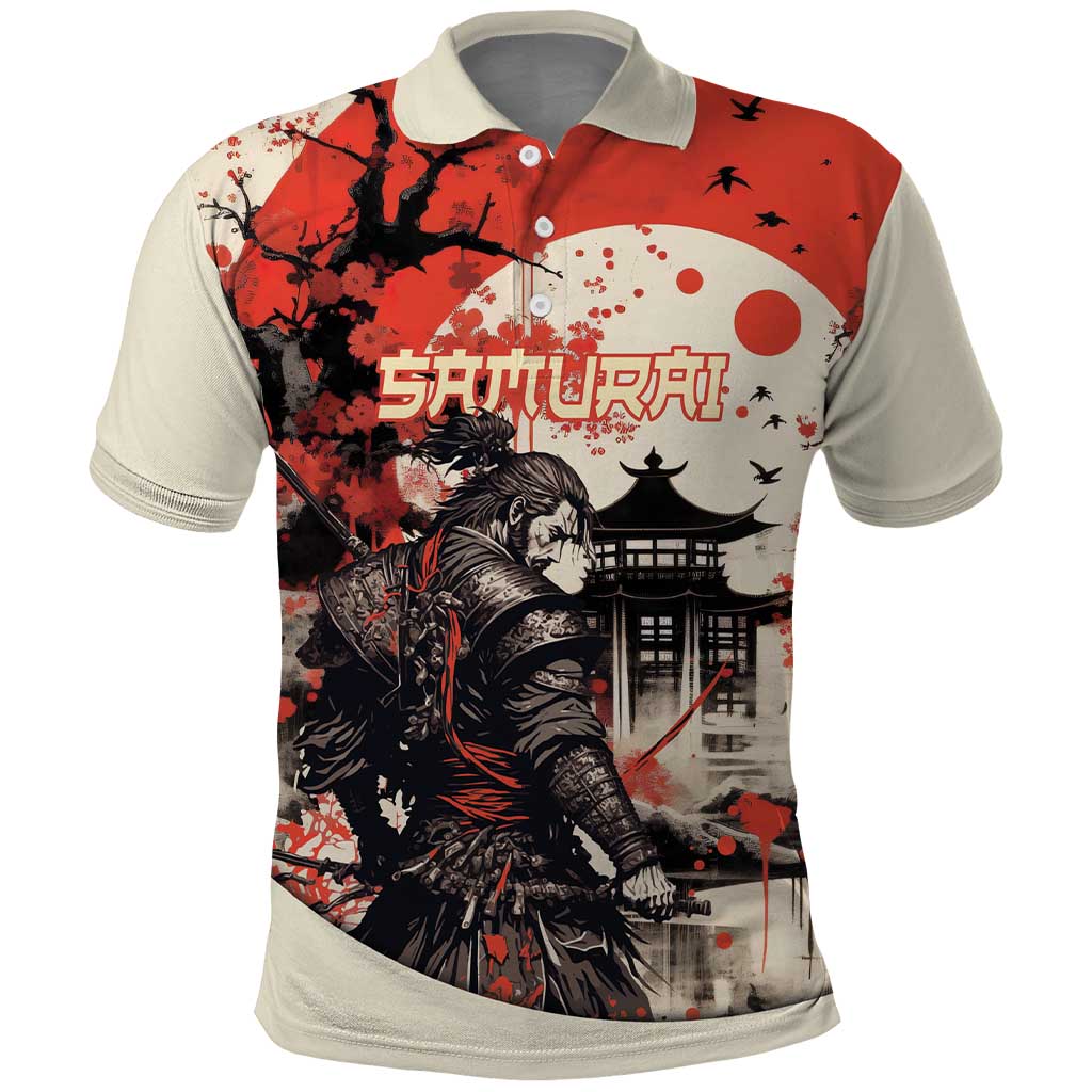 Samurai Warrior Japan Polo Shirt Red-blossomed Tree Classic Japanese Stylized LT14