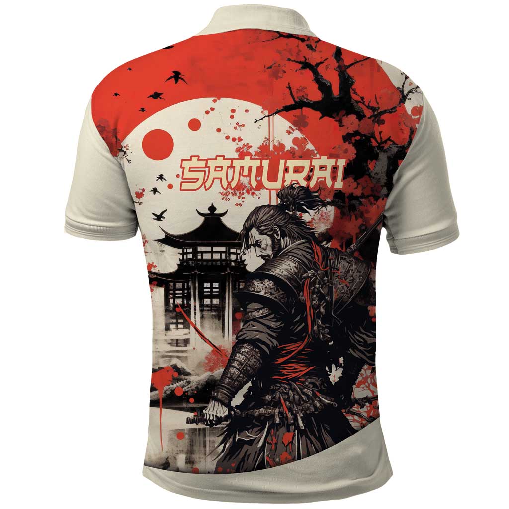 Samurai Warrior Japan Polo Shirt Red-blossomed Tree Classic Japanese Stylized LT14