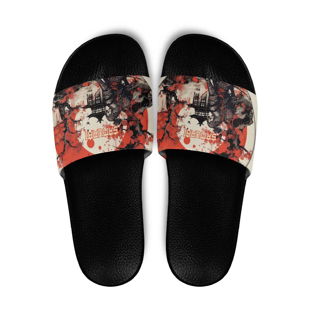 Samurai Warrior Japan Slide Sandals Red-blossomed Tree Classic Japanese Stylized LT14