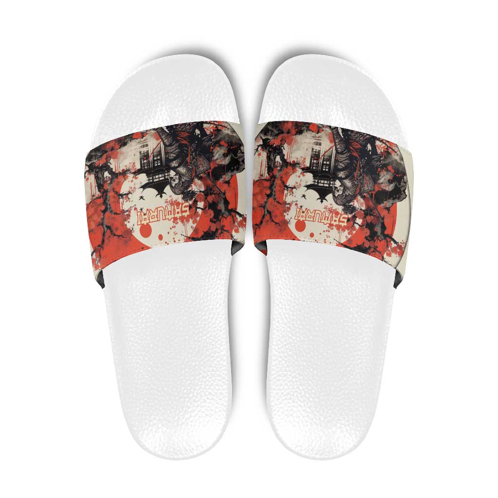 Samurai Warrior Japan Slide Sandals Red-blossomed Tree Classic Japanese Stylized LT14
