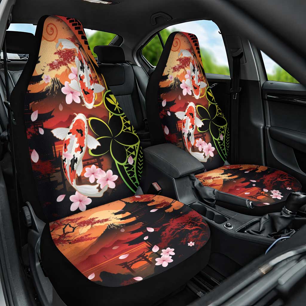 Hawaiian and Japanese Car Seat Cover Koi Fish With Kanaka Polynesian Tattoo LT14