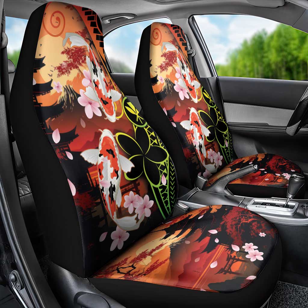 Hawaiian and Japanese Car Seat Cover Koi Fish With Kanaka Polynesian Tattoo LT14