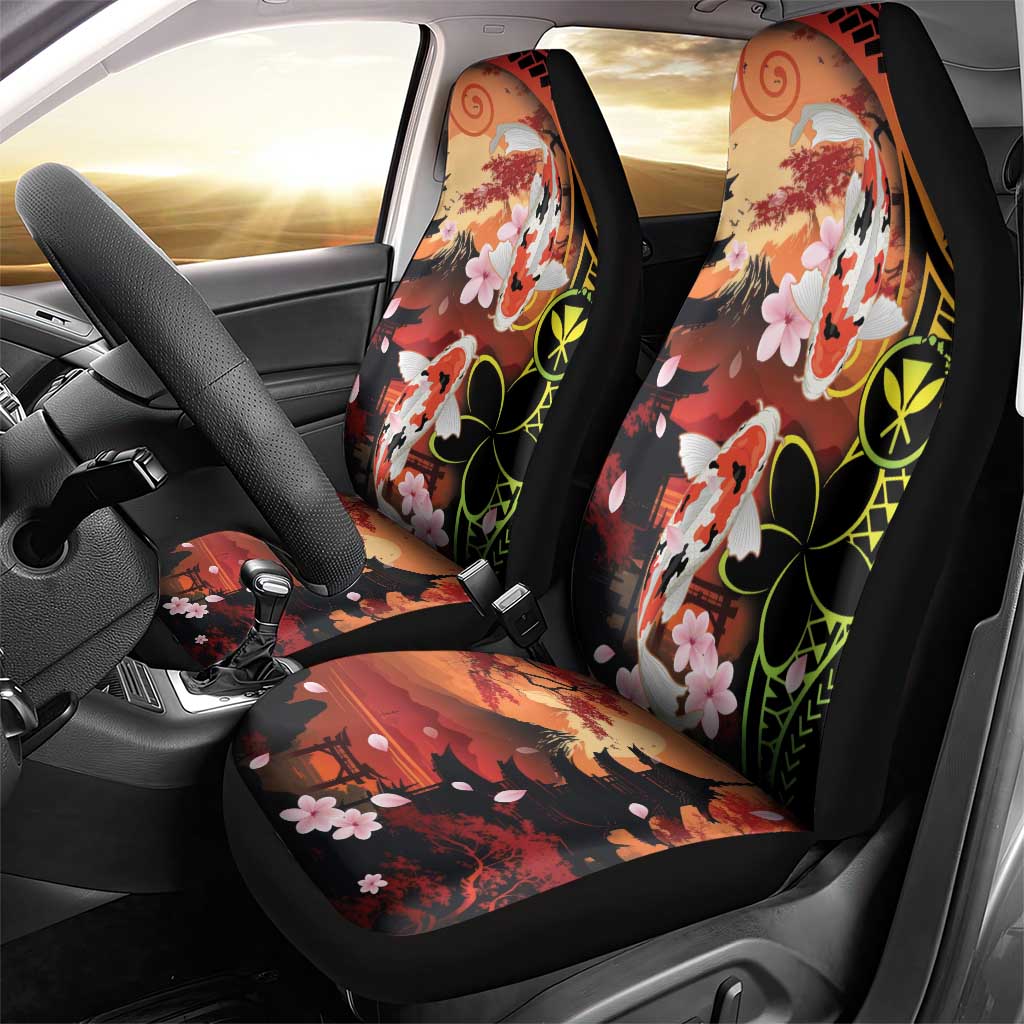 Hawaiian and Japanese Car Seat Cover Koi Fish With Kanaka Polynesian Tattoo LT14