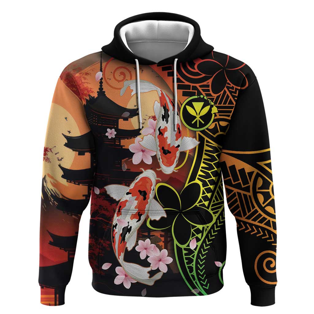 Hawaiian and Japanese Hoodie Koi Fish With Kanaka Polynesian Tattoo LT14