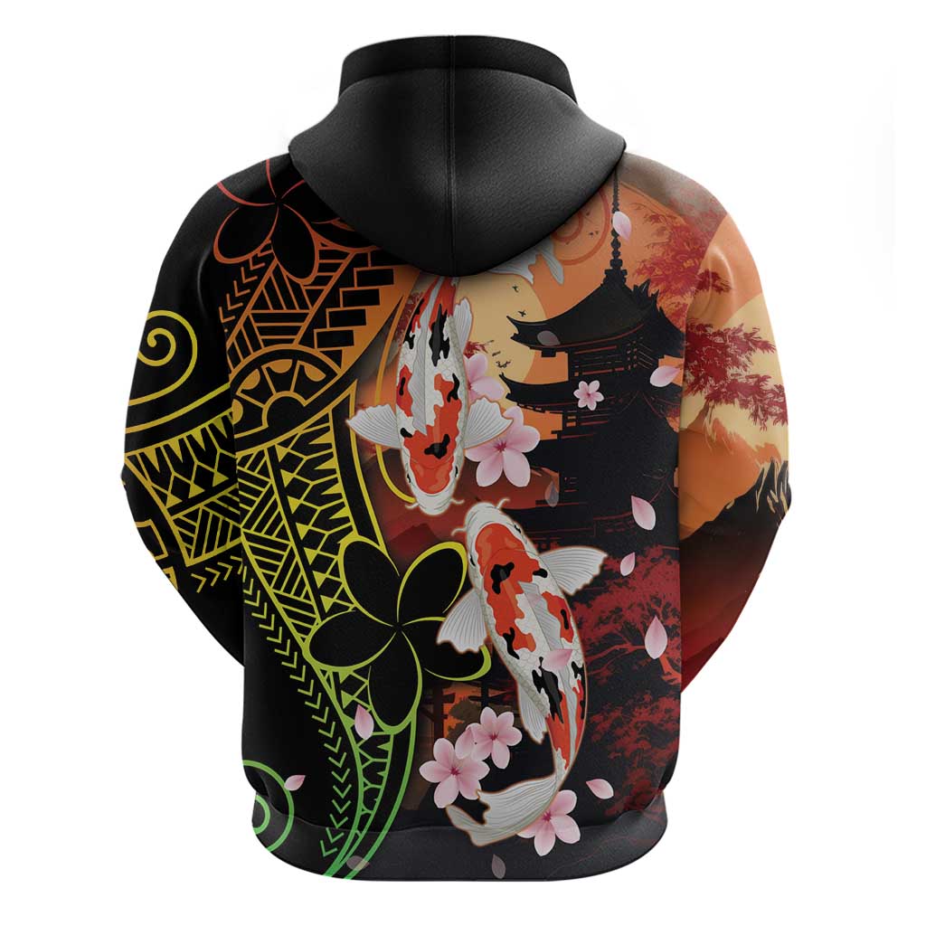Hawaiian and Japanese Hoodie Koi Fish With Kanaka Polynesian Tattoo LT14