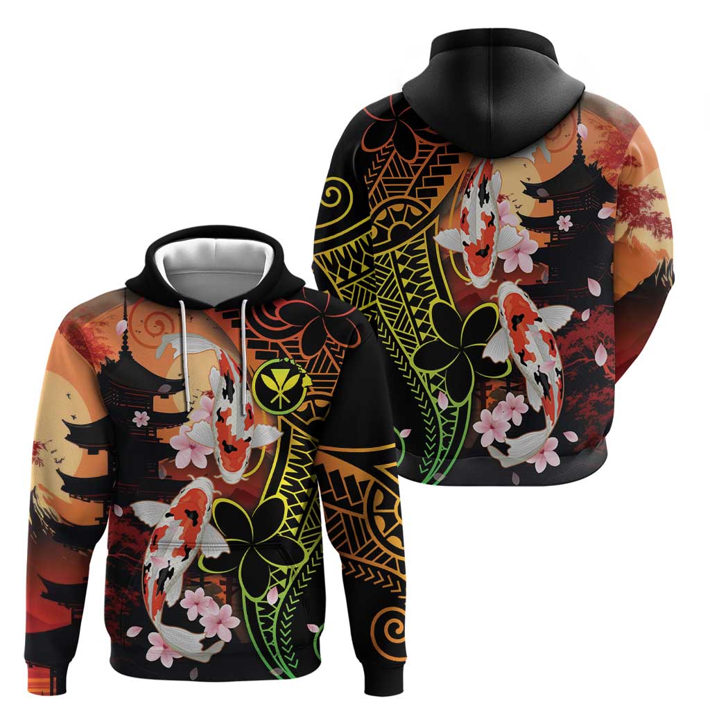Hawaiian and Japanese Hoodie Koi Fish With Kanaka Polynesian Tattoo LT14