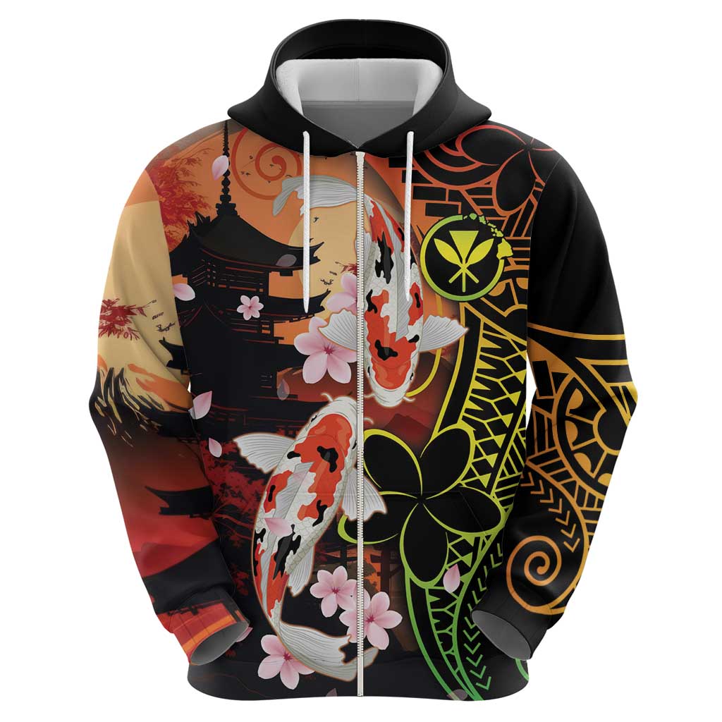 Hawaiian and Japanese Hoodie Koi Fish With Kanaka Polynesian Tattoo LT14