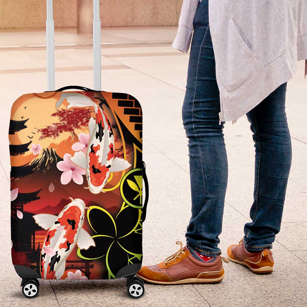 Hawaiian and Japanese Luggage Cover Koi Fish With Kanaka Polynesian Tattoo LT14
